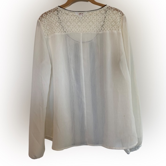 CANDIE’S Blouse Semi Sheer Ivory Lace Black Buttons and Accents Long Sleeve - Picture 7 of 15